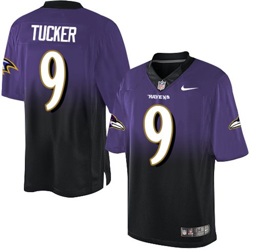 Nike Ravens #9 Justin Tucker Purple/Black Men's Stitched NFL Elite Fadeaway Fashion Jersey