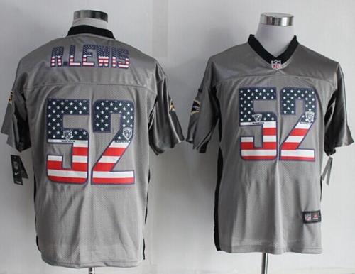 Nike Ravens #52 Ray Lewis Grey Men's Stitched NFL Elite USA Flag Fashion Jersey - Click Image to Close