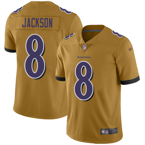 Ravens #8 Lamar Jackson Gold Men's Stitched Football Limited Inverted Legend Jersey