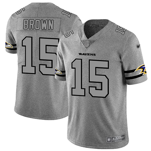 Ravens #15 Marquise Brown Gray Men's Stitched Football Limited Team Logo Gridiron Jersey - Click Image to Close