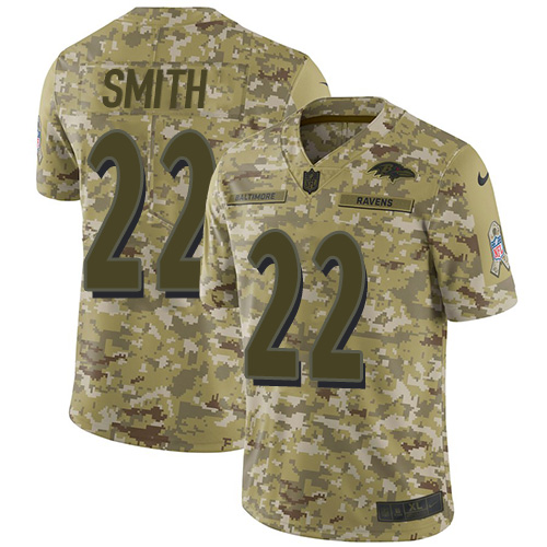 Nike Ravens #22 Jimmy Smith Camo Men's Stitched NFL Limited 2018 Salute To Service Jersey