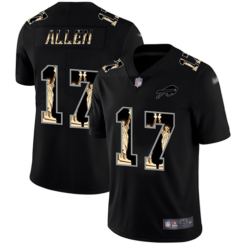 Bills #17 Josh Allen Black Men's Stitched Football Limited Statue of Liberty Jersey - Click Image to Close