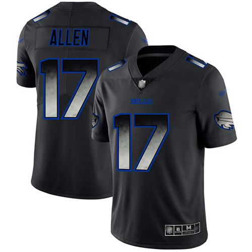 Bills #17 Josh Allen Black Men's Stitched Football Vapor Untouchable Limited Smoke Fashion Jersey - Click Image to Close