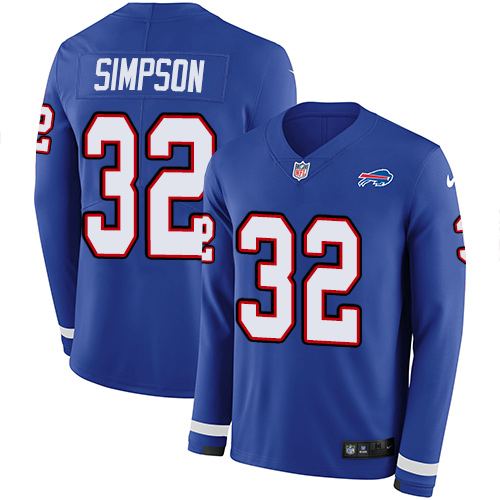 Nike Bills #32 O. J. Simpson Royal Blue Team Color Men's Stitched NFL Limited Therma Long Sleeve Jersey - Click Image to Close