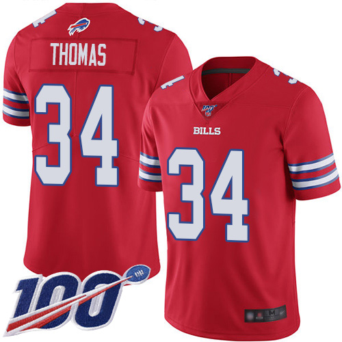 Bills #34 Thurman Thomas Red Men's Stitched Football Limited Rush 100th Season Jersey - Click Image to Close