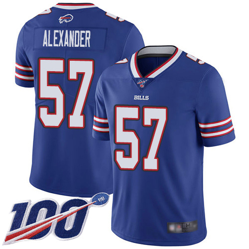 Bills #57 Lorenzo Alexander Royal Blue Team Color Men's Stitched Football 100th Season Vapor Limited Jersey