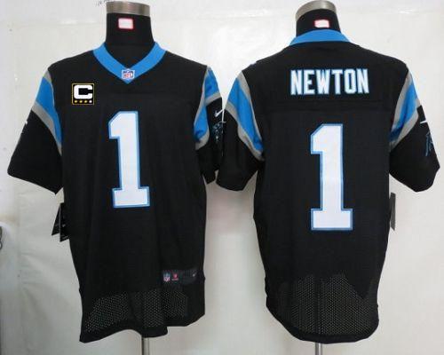 Nike Panthers #1 Cam Newton Black Team Color With C Patch Men's Stitched NFL Elite Jersey