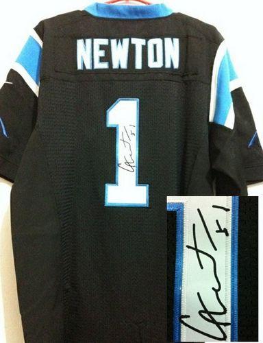 Nike Panthers #1 Cam Newton Black Team Color Men's Stitched NFL Elite Autographed Jersey