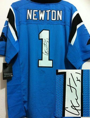 Nike Panthers #1 Cam Newton Blue Alternate Men's Stitched NFL Elite Autographed Jersey