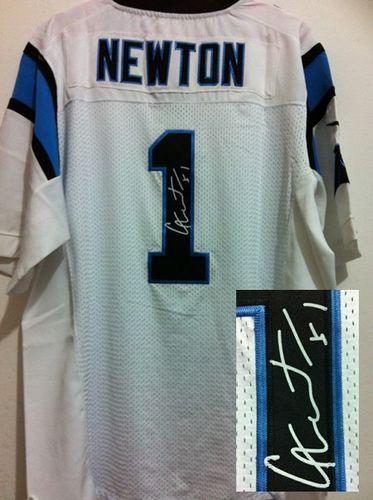 Nike Panthers #1 Cam Newton White Men's Stitched NFL Elite Autographed Jersey