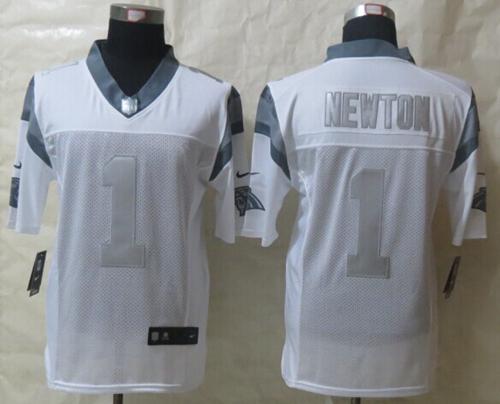 Nike Panthers #1 Cam Newton White Men's Stitched NFL Limited Platinum Jersey