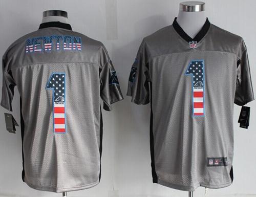 Nike Panthers #1 Cam Newton Grey Men's Stitched NFL Elite USA Flag Fashion Jersey