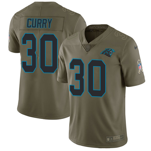 Nike Panthers #30 Stephen Curry Olive Men's Stitched NFL Limited 2017 Salute To Service Jersey - Click Image to Close