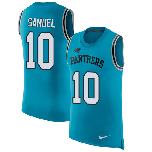 Nike Panthers #10 Curtis Samuel Blue Alternate Men's Stitched NFL Limited Rush Tank Top Jersey