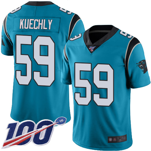 Panthers #59 Luke Kuechly Blue Men's Stitched Football Limited Rush 100th Season Jersey - Click Image to Close