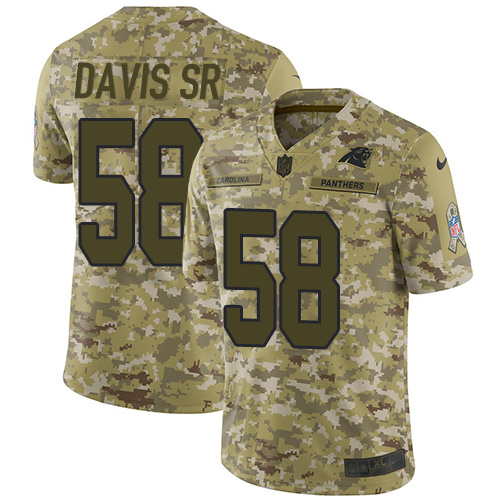 Nike Panthers #58 Thomas Davis Sr Camo Men's Stitched NFL Limited 2018 Salute To Service Jersey - Click Image to Close