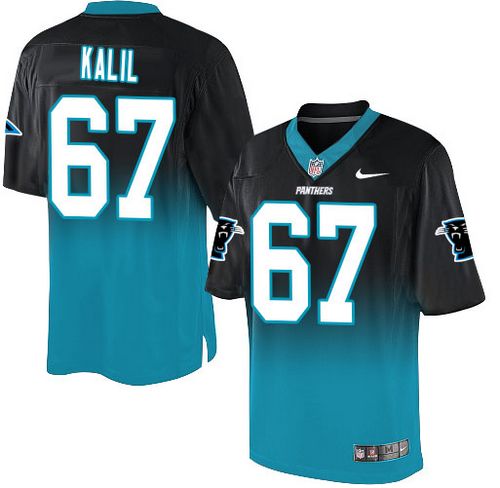 Nike Panthers #67 Ryan Kalil Black/Blue Men's Stitched NFL Elite Fadeaway Fashion Jersey