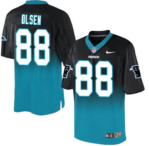 Nike Panthers #88 Greg Olsen Black/Blue Men's Stitched NFL Elite Fadeaway Fashion Jersey