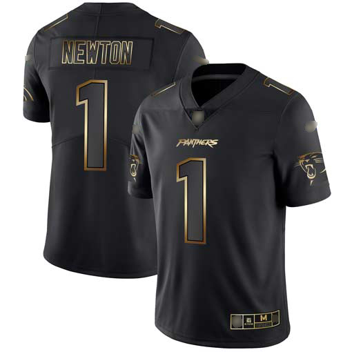 Panthers #1 Cam Newton Black/Gold Men's Stitched Football Vapor Untouchable Limited Jersey - Click Image to Close