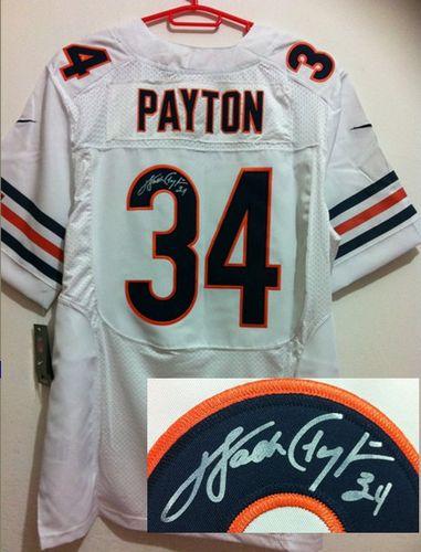 Nike Bears #34 Walter Payton White Men's Stitched NFL Elite Autographed Jersey - Click Image to Close