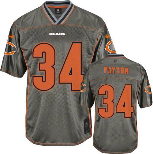 Nike Bears #34 Walter Payton Grey Men's Stitched NFL Elite Vapor Jersey - Click Image to Close