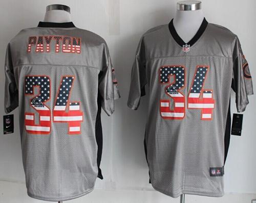 Nike Bears #34 Walter Payton Grey Men's Stitched NFL Elite USA Flag Fashion Jersey - Click Image to Close