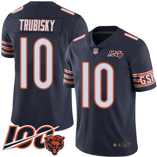 Bears #10 Mitchell Trubisky Navy Blue Team Color Men's Stitched Football 100th Season Vapor Limited Jersey