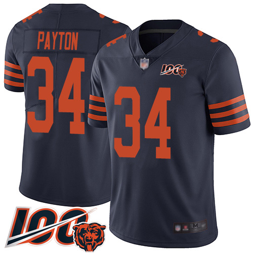 Bears #34 Walter Payton Navy Blue Alternate Men's Stitched Football 100th Season Vapor Limited Jersey - Click Image to Close