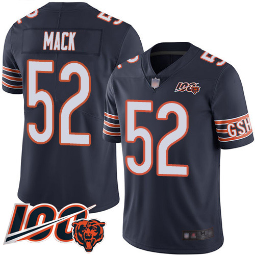 Bears #52 Khalil Mack Navy Blue Team Color Men's Stitched Football 100th Season Vapor Limited Jersey