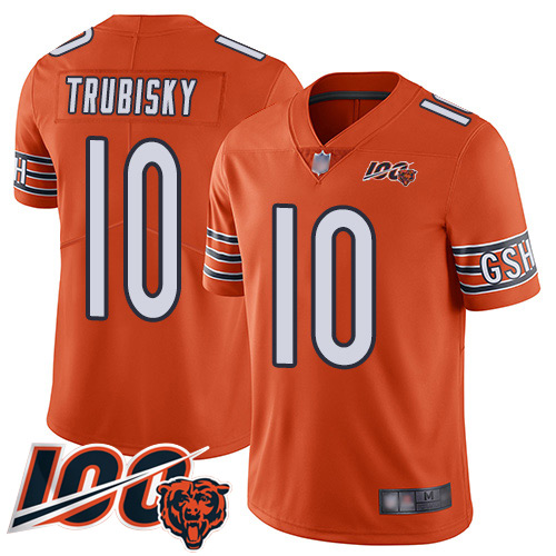 Bears #10 Mitchell Trubisky Orange Men's Stitched Football Limited Rush 100th Season Jersey