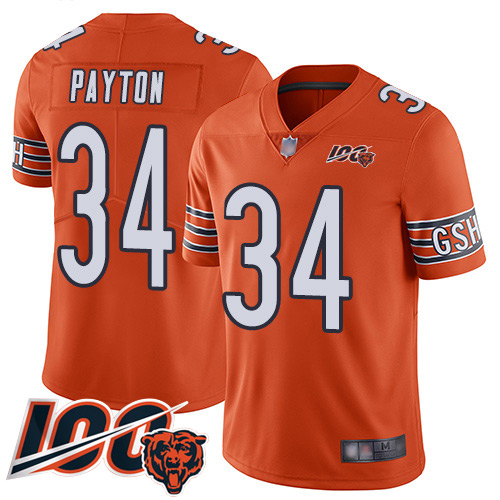 Bears #34 Walter Payton Orange Men's Stitched Football Limited Rush 100th Season Jersey