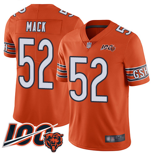 Bears #52 Khalil Mack Orange Men's Stitched Football Limited Rush 100th Season Jersey