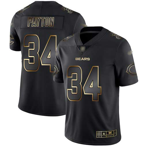 Bears #34 Walter Payton Black/Gold Men's Stitched Football Vapor Untouchable Limited Jersey