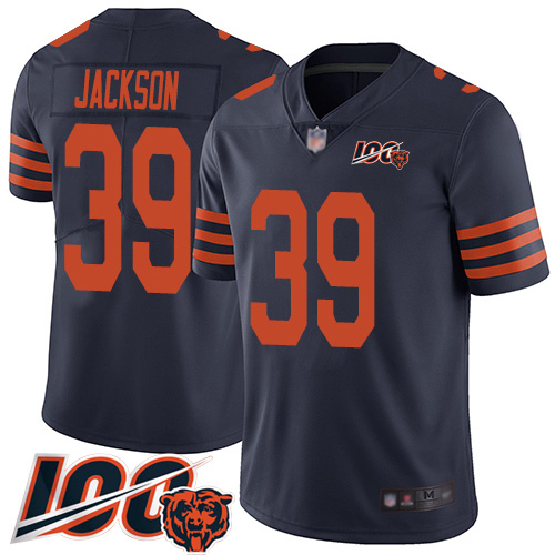 Bears #39 Eddie Jackson Navy Blue Alternate Men's Stitched Football 100th Season Vapor Limited Jersey