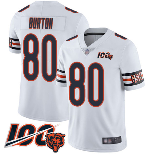 Bears #80 Trey Burton White Men's Stitched Football 100th Season Vapor Limited Jersey