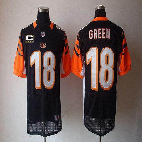 Nike Bengals #18 A.J. Green Black Team Color With C Patch Men's Stitched NFL Elite Jersey - Click Image to Close