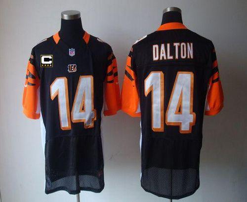 Nike Bengals #14 Andy Dalton Black Team Color With C Patch Men's Stitched NFL Elite Jersey