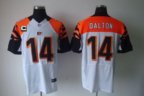 Nike Bengals #14 Andy Dalton White With C Patch Men's Stitched NFL Elite Jersey