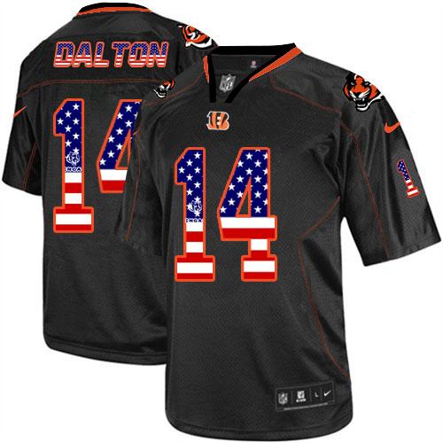 Nike Bengals #14 Andy Dalton Black Men's Stitched NFL Elite USA Flag Fashion Jersey