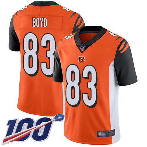 Bengals #83 Tyler Boyd Orange Alternate Men's Stitched Football 100th Season Vapor Limited Jersey