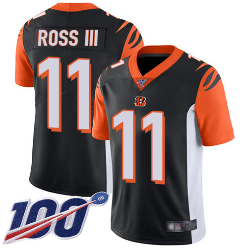 Bengals #11 John Ross III Black Team Color Men's Stitched Football 100th Season Vapor Limited Jersey