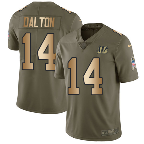 Nike Bengals #14 Andy Dalton Olive/Gold Men's Stitched NFL Limited 2017 Salute To Service Jersey