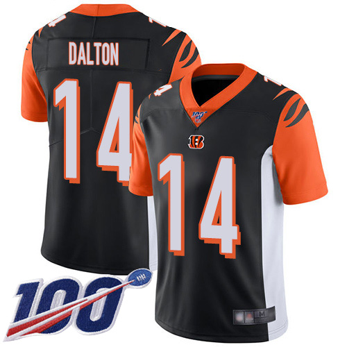 Bengals #14 Andy Dalton Black Team Color Men's Stitched Football 100th Season Vapor Limited Jersey