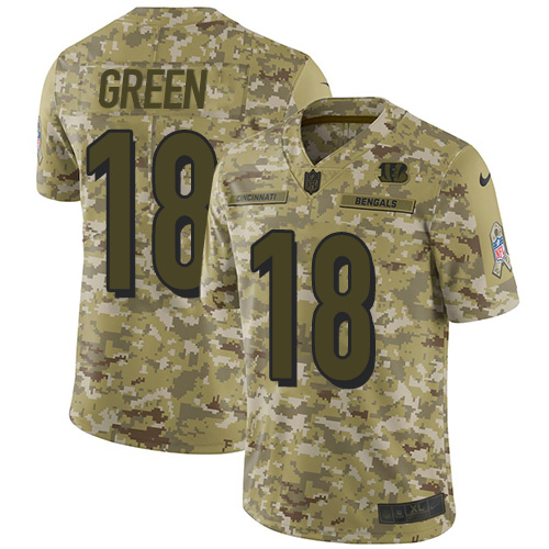 Nike Bengals #18 A.J. Green Camo Men's Stitched NFL Limited 2018 Salute To Service Jersey - Click Image to Close