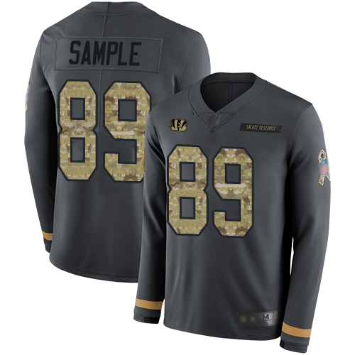 Bengals #89 Drew Sample Anthracite Salute to Service Men's Stitched Football Limited Therma Long Sleeve Jersey - Click Image to Close