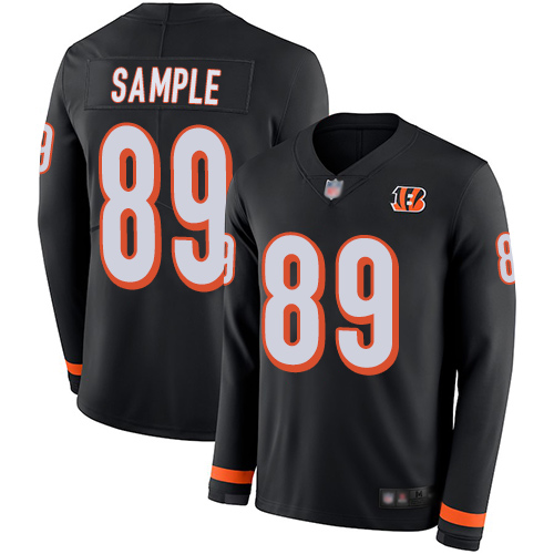 Bengals #89 Drew Sample Black Team Color Men's Stitched Football Limited Therma Long Sleeve Jersey - Click Image to Close