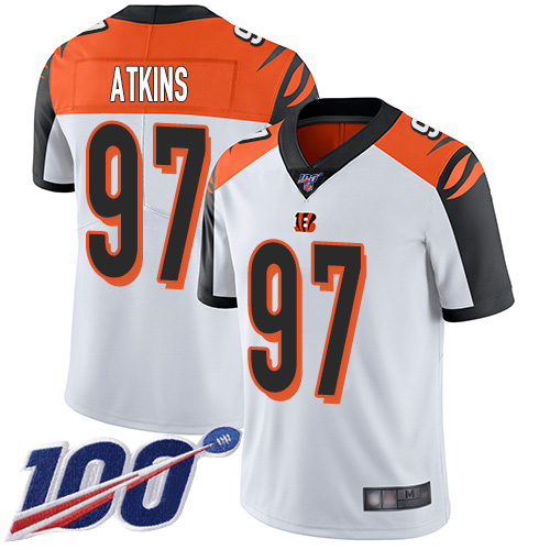 Bengals #97 Geno Atkins White Men's Stitched Football 100th Season Vapor Limited Jersey