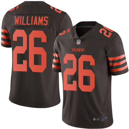 Browns #26 Greedy Williams Brown Men's Stitched Football Limited Rush Jersey - Click Image to Close