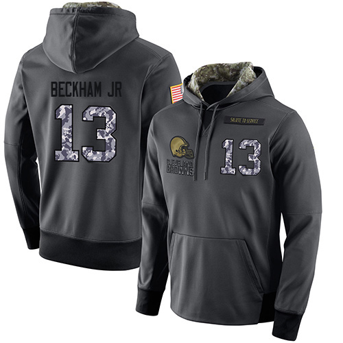 NFL Men's Nike Cleveland Browns #13 Odell Beckham Jr Stitched Black Anthracite Salute to Service Player Performance Hoodie - Click Image to Close