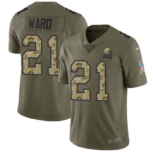 Nike Browns #21 Denzel Ward Olive/Camo Men's Stitched NFL Limited 2017 Salute To Service Jersey